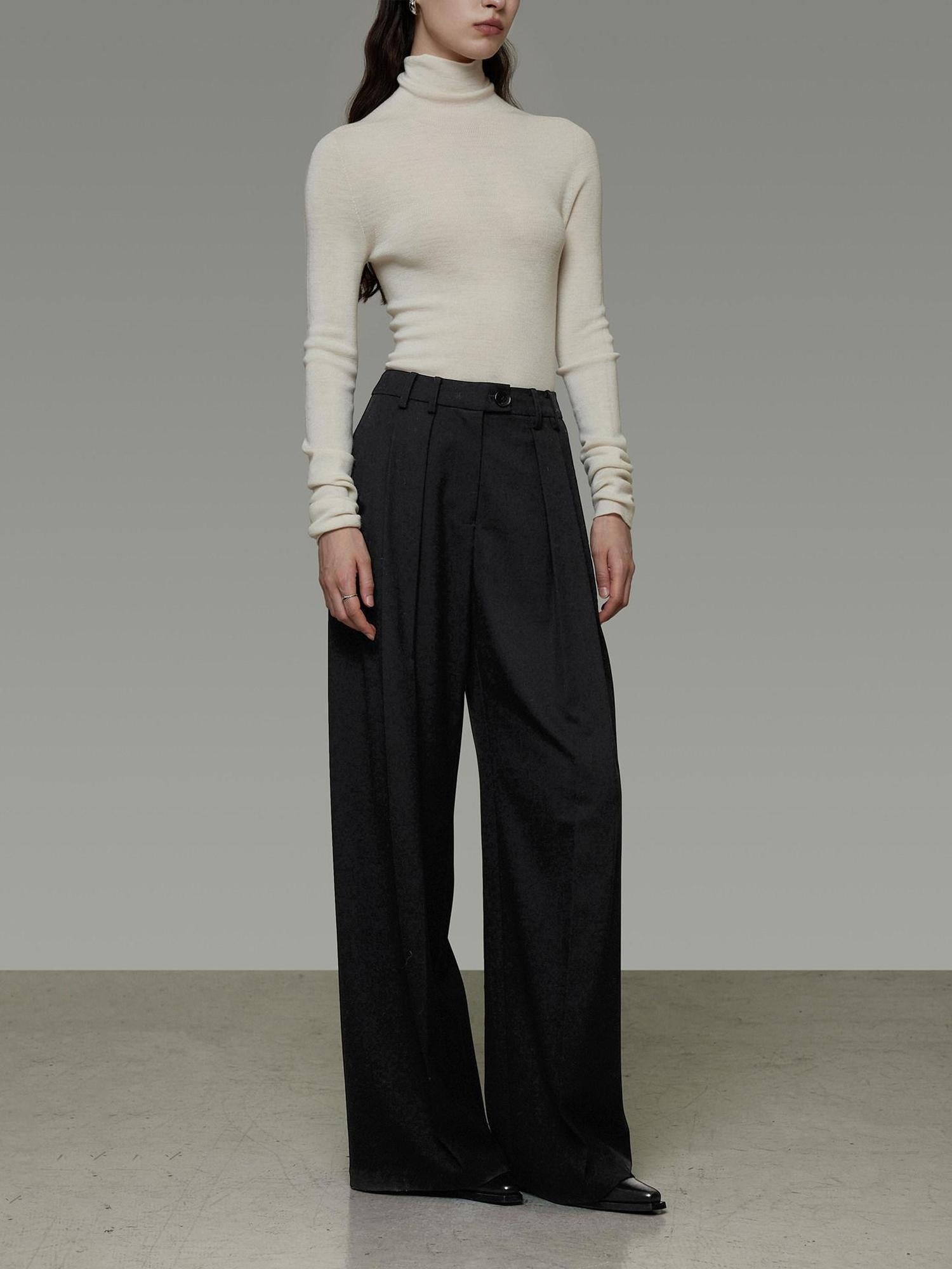 unspoken High Waist Pleated Skin Friendly Breathable Minimal Commuter Black Wide Leg Pants