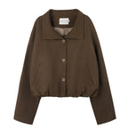 someonesometimes Stretch Polyester Vintage Loose Short Zip Women Coffee Brown Cropped Jackets