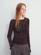 someonesometimes Soft Stretch V-neck Slim Casual Women Polyester Spandex Long Sleeve T-Shirts