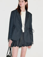 fano Deep Gray Solid Single Button Blazer Loose Fit Women Workwear Top & Skirt Sets