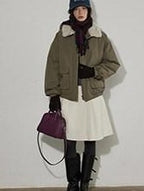 Lofi choose Warm Thick Loose Fit Commuter Zipper Long Sleeve Green Haze Gray Bomber Jackets