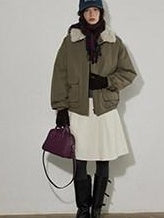 Lofi choose Warm Thick Loose Fit Commuter Zipper Long Sleeve Green Haze Gray Bomber Jackets