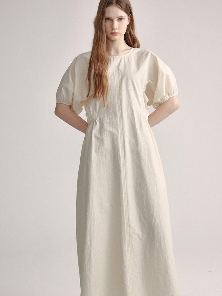 fano Structured High Waist Workwear A Line Short Sleeve Cotton Blend Maxi Dresses
