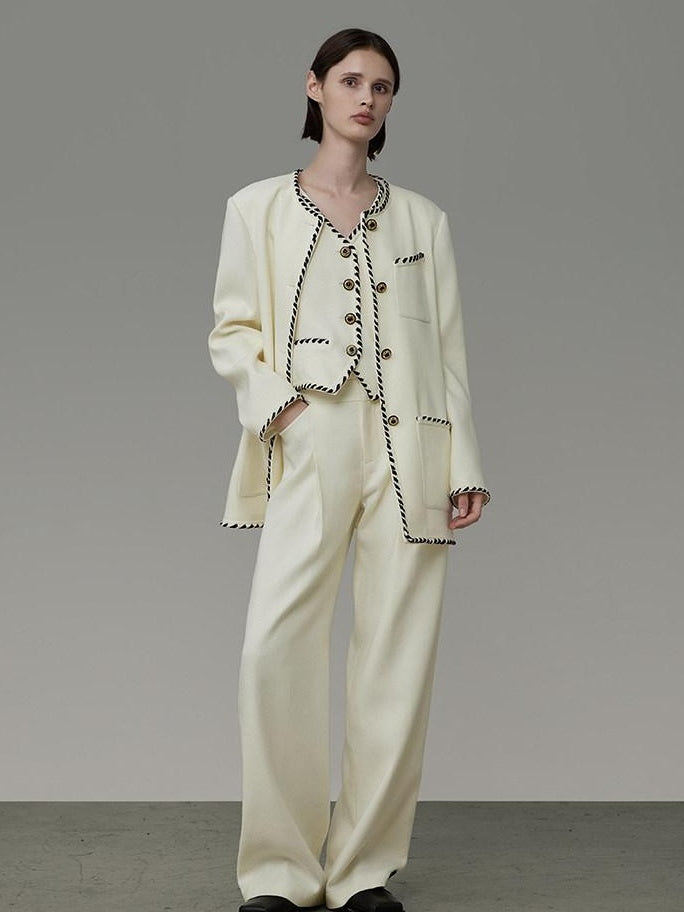 unspoken Off White Three Piece Minimalist Casual Women S M L Lounge Top & Pants Sets