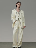 unspoken Off White Three Piece Minimalist Casual Women S M L Lounge Top & Pants Sets