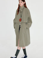 fano Oversized Cotton Blend Single Breasted Korean Commuter Women Khaki Trench Coats