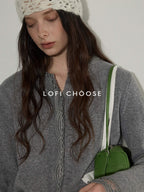 Lofi choose Soft Wool Blend Lace Trim Loose Fit Office Women Button Light Gray Cardigans