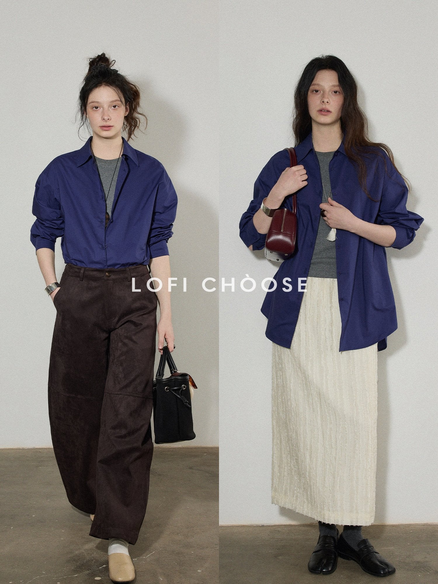 Lofi choose Pure Cotton Loose Fit Commuter Turndown Collar Long Sleeve Buttoned Women Shirts