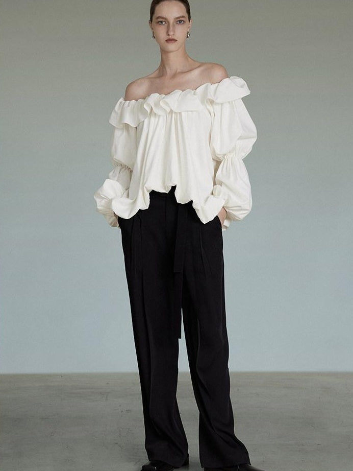 unspoken Breathable Viscose Ruffle Collar Loose Minimal Office Women Pullover Blouses