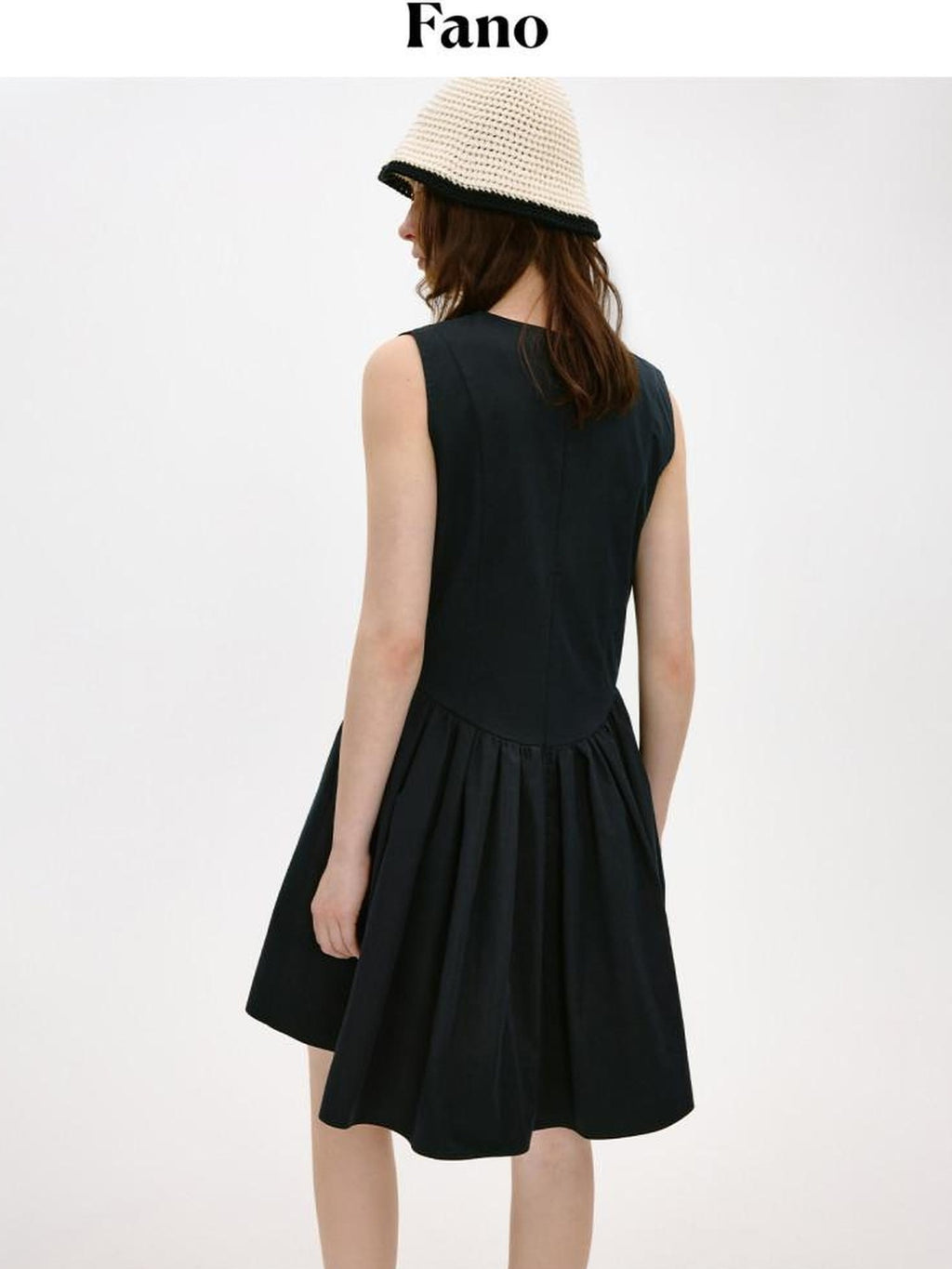 fano Sleeveless Korean Workwear A Line Natural Waist Cotton Blend Black Midi Dresses