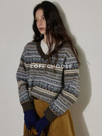 Lofi choose Cozy Thick V-neck Oversized Commuter Knit Pullover Brown Sweaters