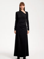 someone sometimes Elegant Long Sleeve Acrylic Blend Asymmetric Hem Women Black Maxi Dresses