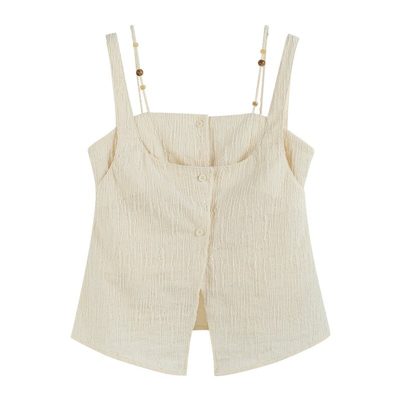 someonesometimes Button Detail Workwear Straight Fit Stretch Almond Beige Camisoles