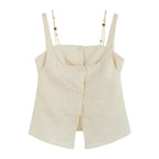someonesometimes Button Detail Workwear Straight Fit Stretch Almond Beige Camisoles