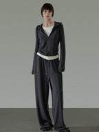unspoken Soft Viscose Two Piece Hooded Zip Up Loose Minimal Female Deep Gray Lounge Sets