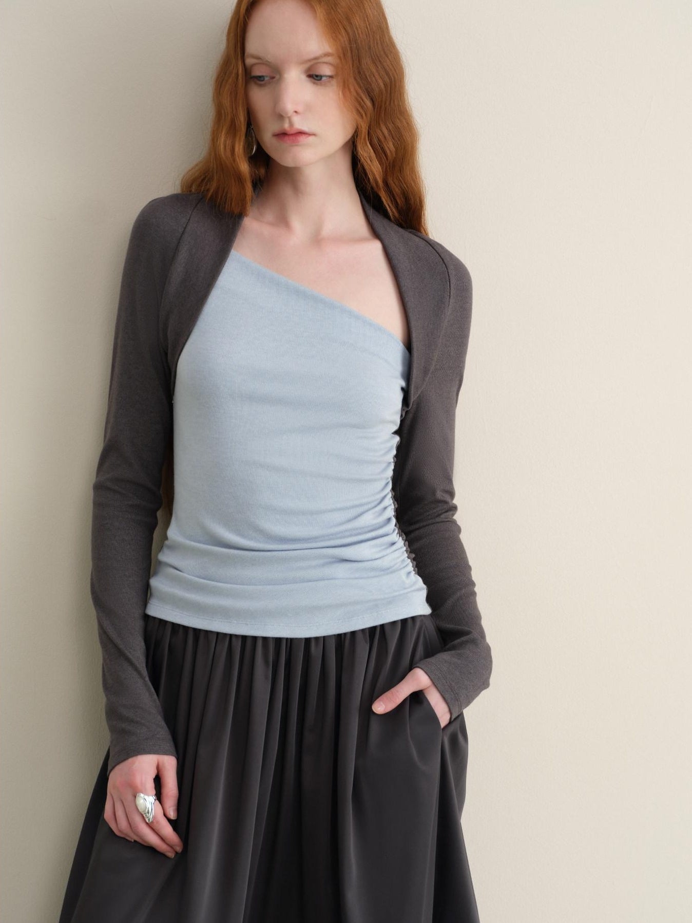 someonesometimes Stretch Viscose Midweight Colorblock Slanted Collar Slim Fit Women Sweaters