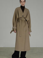 unspoken Pure Sheep Wool Long V-neck Straight Cut With Pockets Commuter Wool Coats
