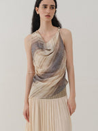 someonesometimes Original Asymmetric Patchwork Striped Slim Curve Khaki Brown For Women Vest