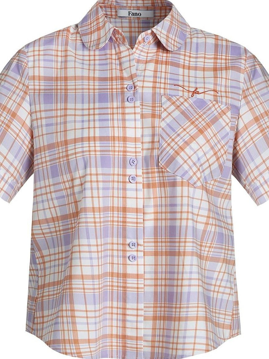 fano Uv Protection Plaid Stand Collar Short Sleeve Straight Fit Korean Shirts