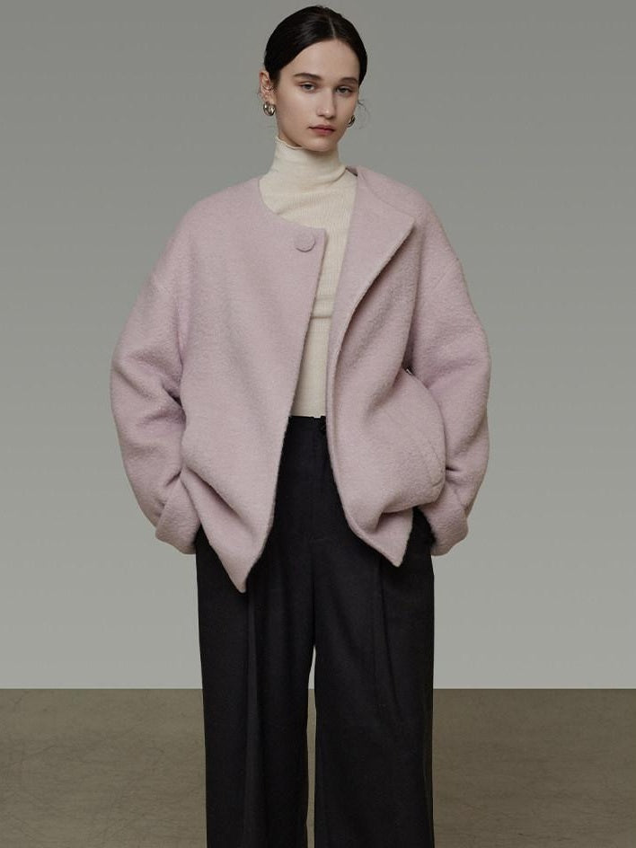 unspoken Cozy Lambswool Midlength Loose Tailored Minimal Women Pink Wool Coats