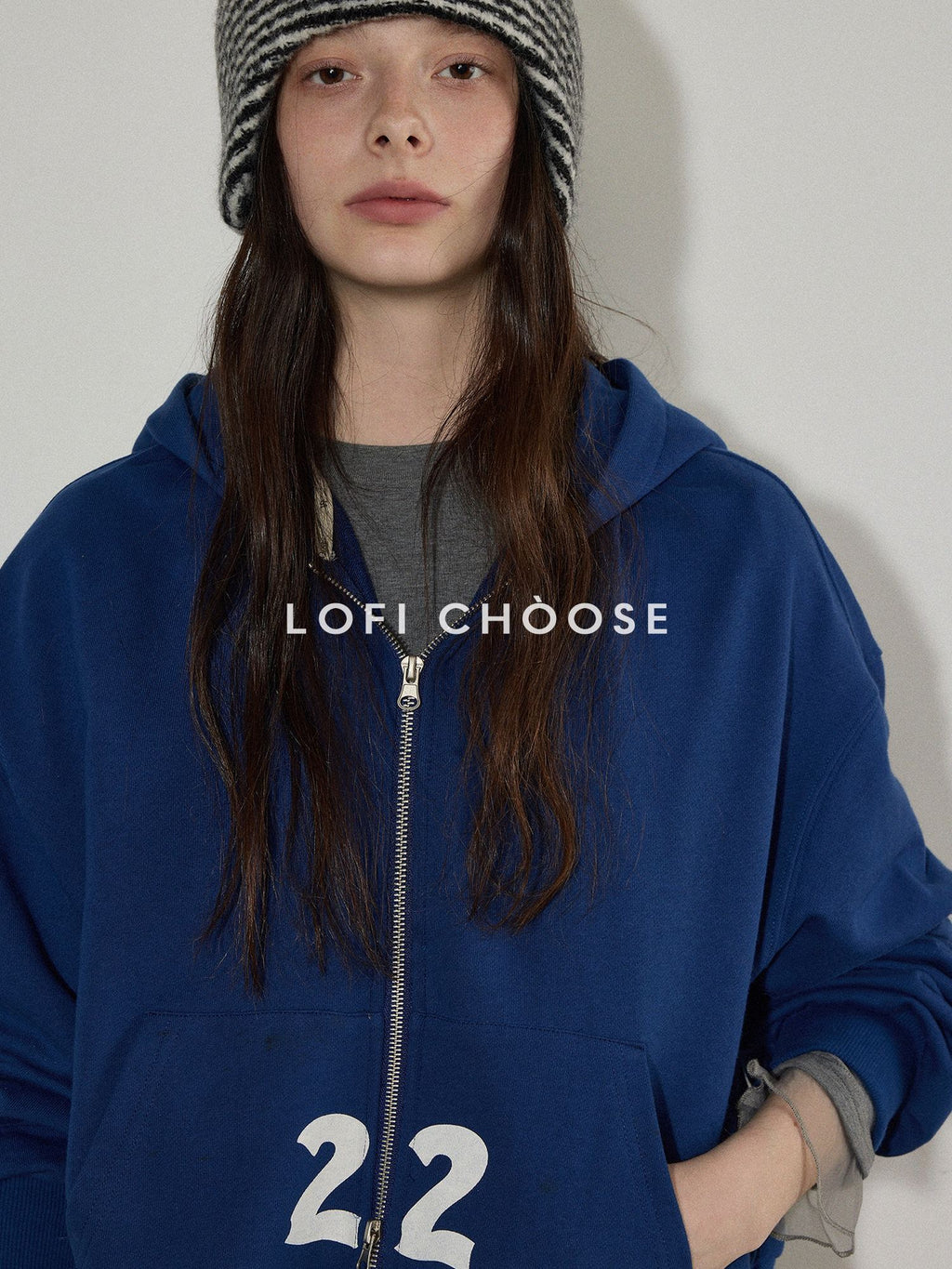 Lofi choose Hooded Zip Front Relaxed Fit Office Women Deep Purple Blue Cropped Jackets