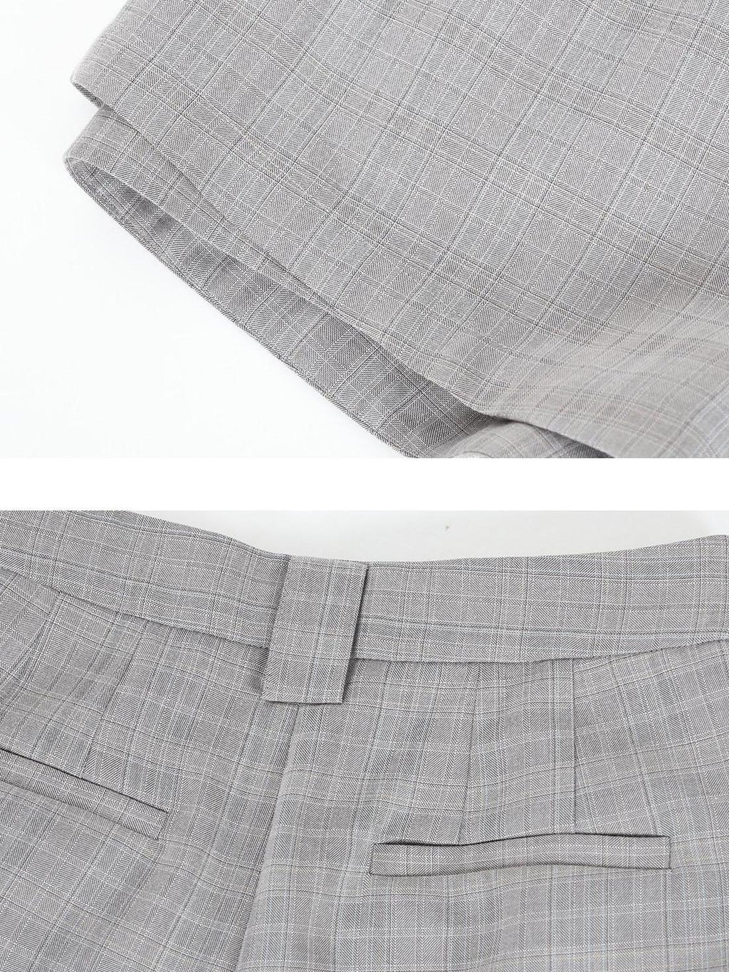 audreyyang Non Deforming Loose Plaid High Neck Long Sleeve Women Grey Top & Shorts Sets