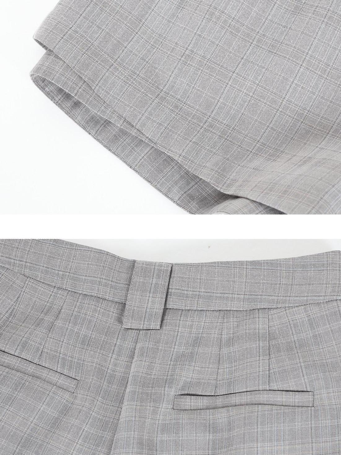 audreyyang Non Deforming Loose Plaid High Neck Long Sleeve Women Grey Top & Shorts Sets