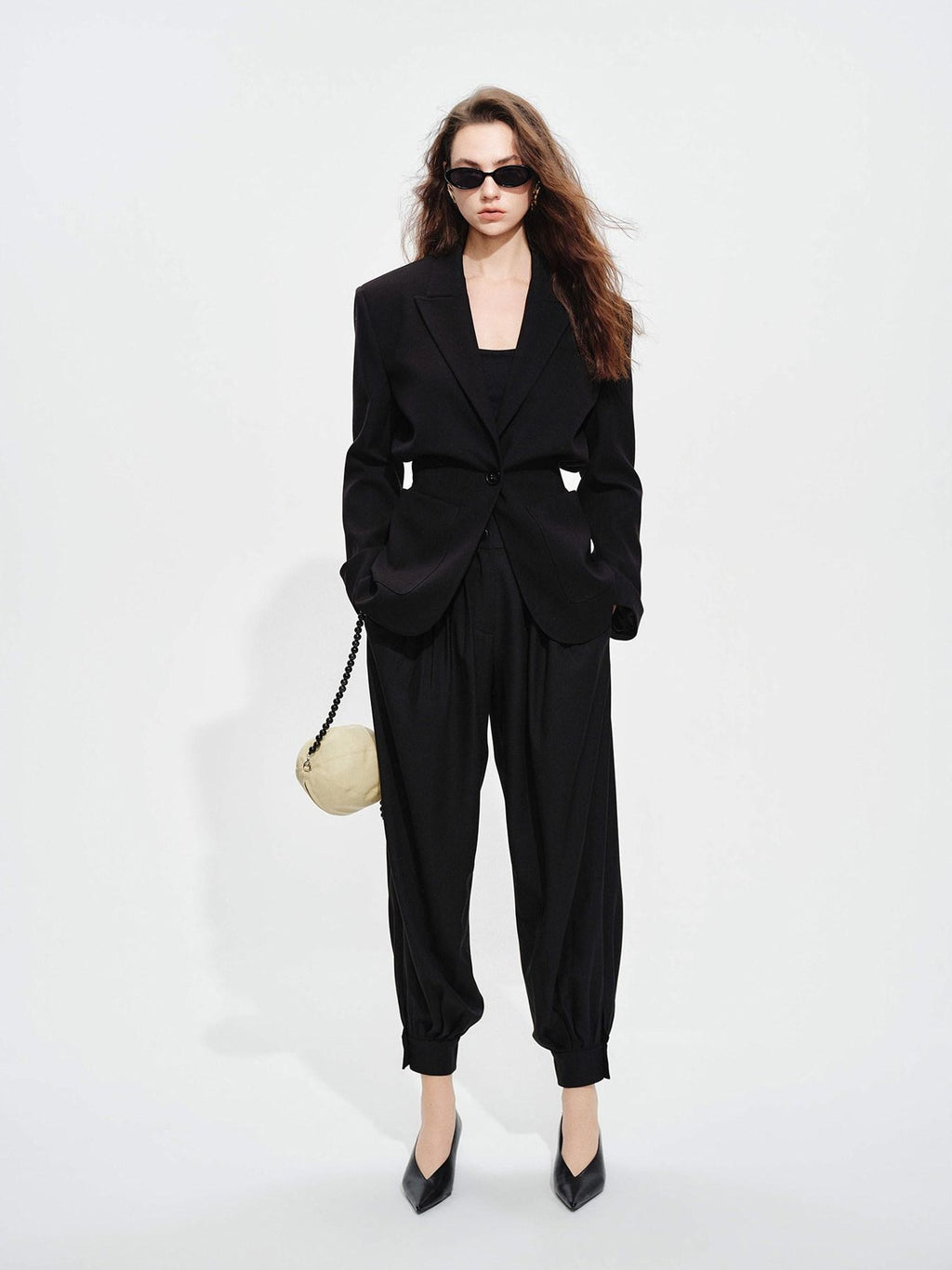 audreyyang High Stretch Elastic Waist Tapered Casual Women Black Polyester Sweatpants