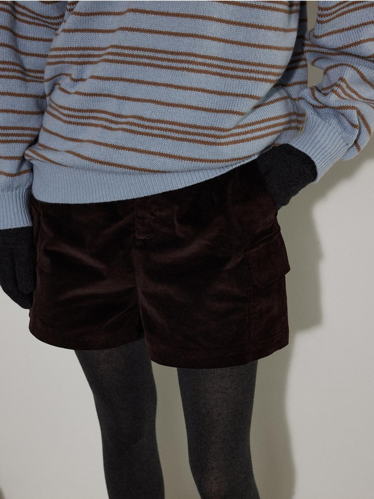 Lofi choose High Waist Vintage Striped Wide Leg Womens Rust Brown Casual Chic Mini Shorts