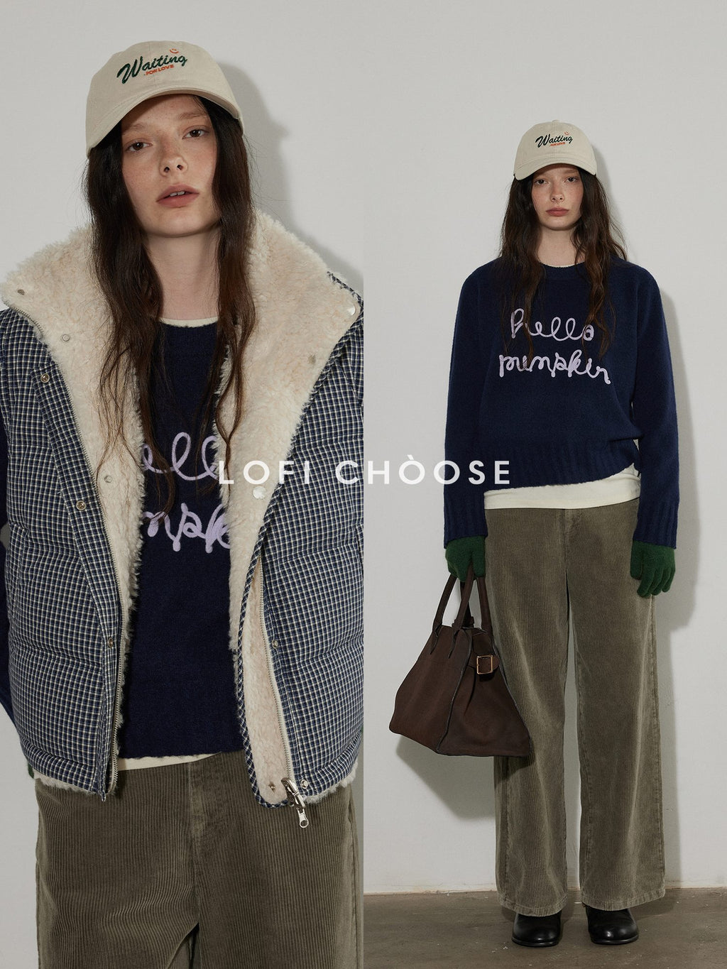 Lofi choose Acrylic Blend Relaxed Fit Office Crew Longsleeve Dark Gray Navy Sweaters