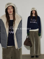 Lofi choose Acrylic Blend Relaxed Fit Office Crew Longsleeve Dark Gray Navy Sweaters