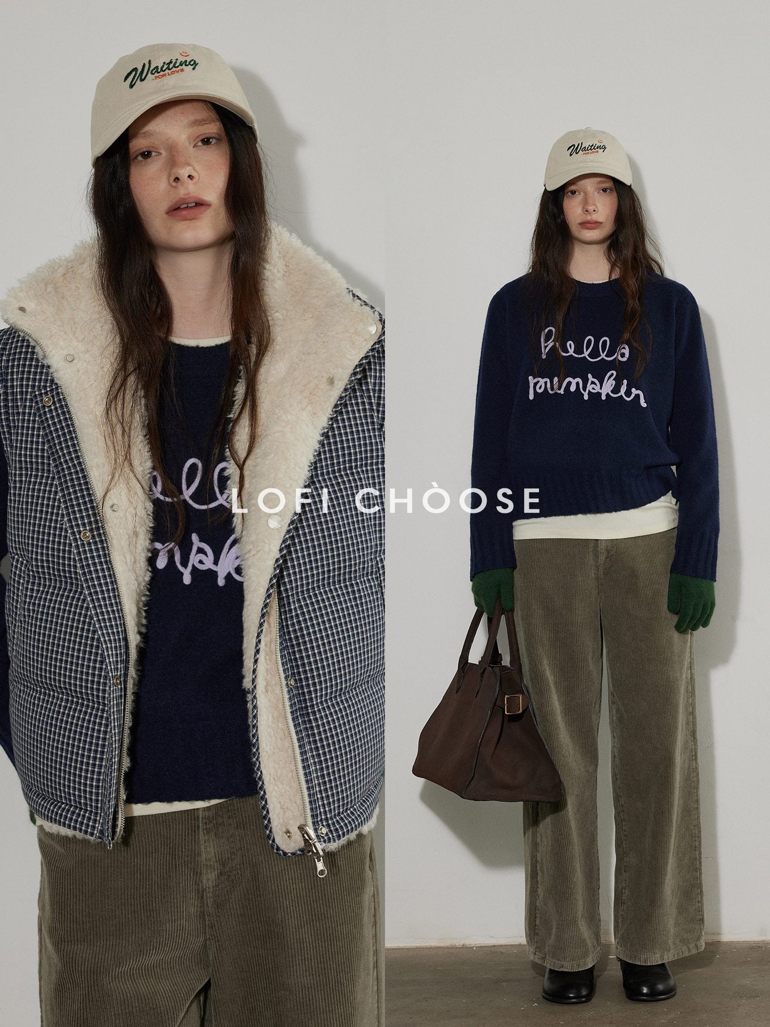 Lofi choose Acrylic Blend Relaxed Fit Office Crew Longsleeve Dark Gray Navy Sweaters