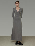 unspoken Soft Breathable Vneck Longsleeve Waist Cinch Viscose Knit Maxi Dresses