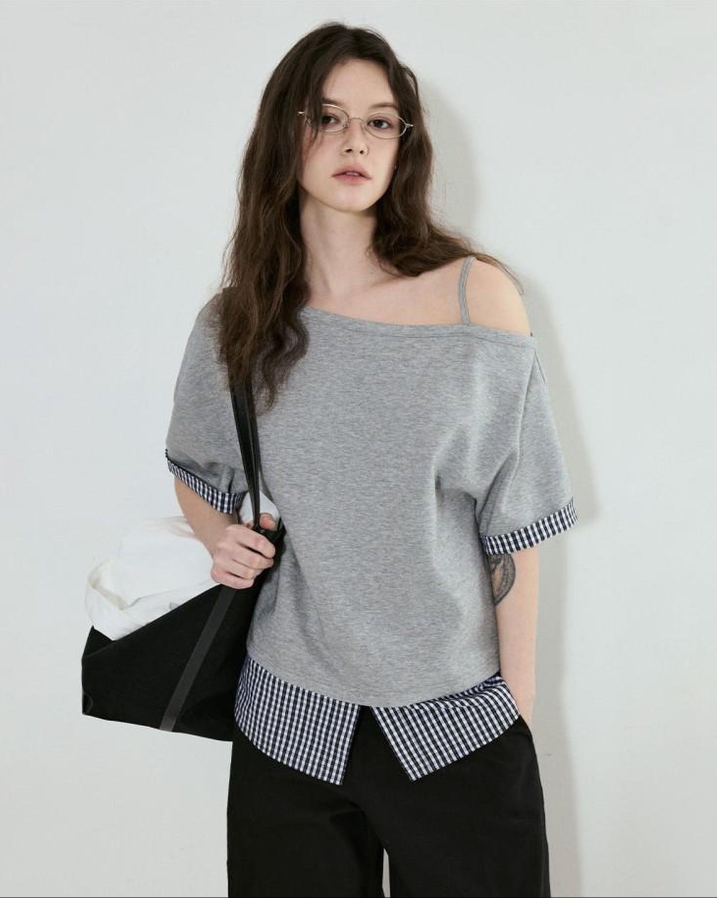 fano Cotton Blend Loose Korean Women Half Sleeve Bardot Off Shoulder Crop Tops