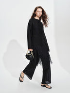 audreyyang Soft Viscose Blend Non Deforming Loose Fit Patchwork Women Top & Pants Sets
