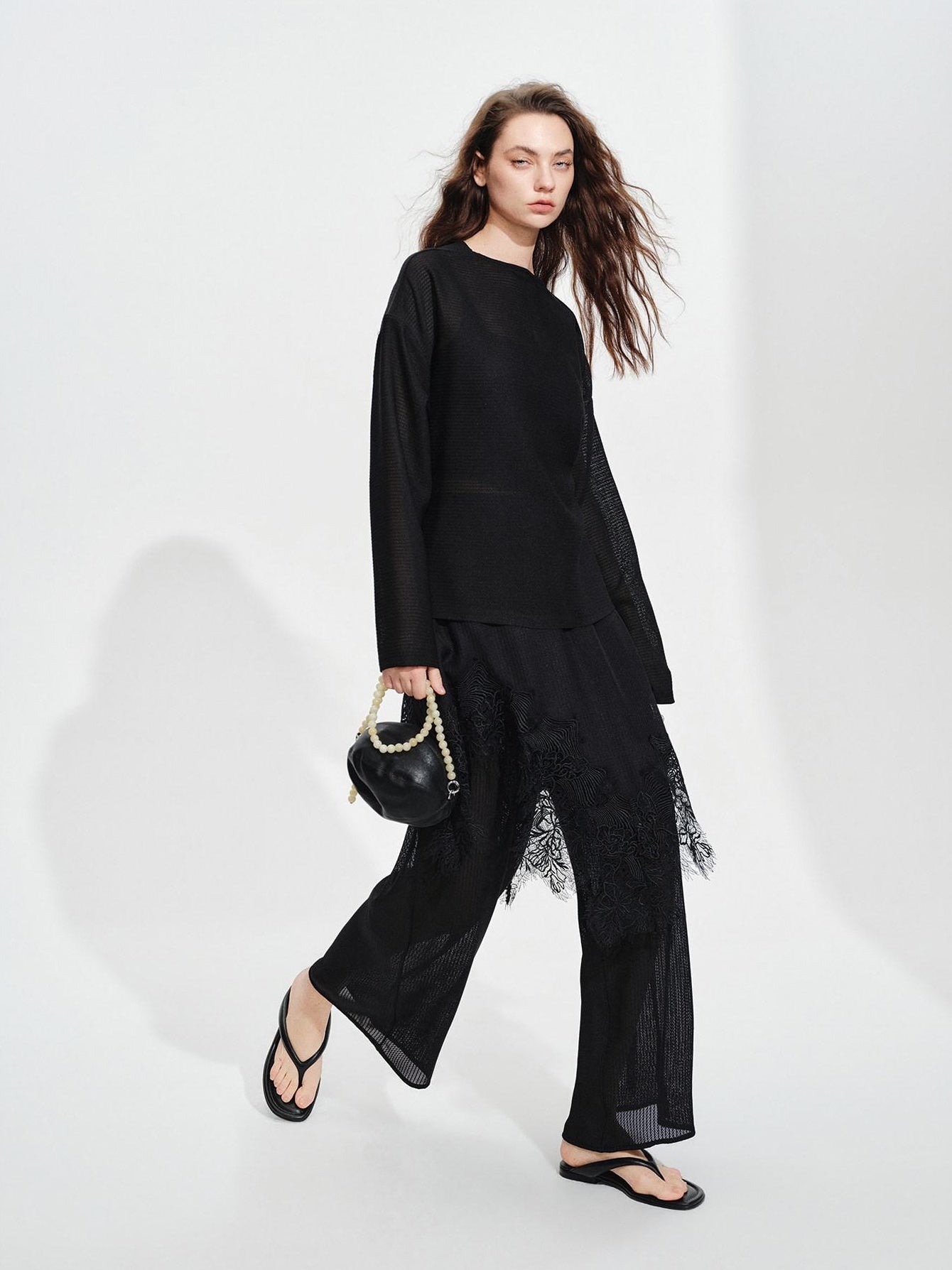 audreyyang Soft Viscose Blend Non Deforming Loose Fit Patchwork Women Top & Pants Sets