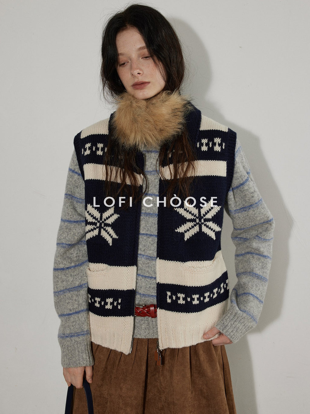 Lofi choose Acrylic Wool Blend Office Loose Fit Striped Pullover Crewneck Women Sweaters