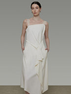 unspoken Cinched Waist Minimalist Asymmetric Spaghetti Strap A Line Midi Maxi Dresses