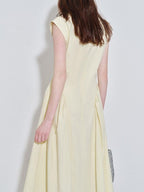 fano Pure Cotton Minimalist V-neck Sleeveless A Line Casual Women Yellow Maxi Dresses