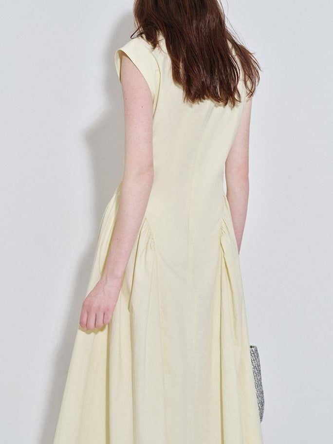 fano Pure Cotton Minimalist V-neck Sleeveless A Line Casual Women Yellow Maxi Dresses