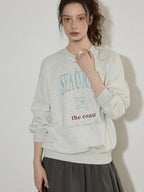 Lofi choose Cotton Blend Relaxed Crewneck Women Office Letter Print Blue Grey Sweatshirt