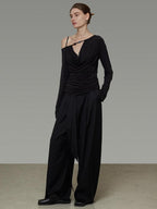 unspoken Breathable Viscose Blend Minimal Commuter Loose Asymmetric Shoulder Knit Sweaters