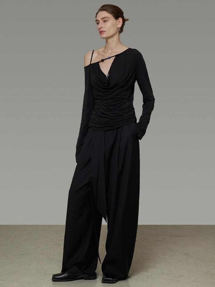 unspoken Breathable Viscose Blend Minimal Commuter Loose Asymmetric Shoulder Knit Sweaters