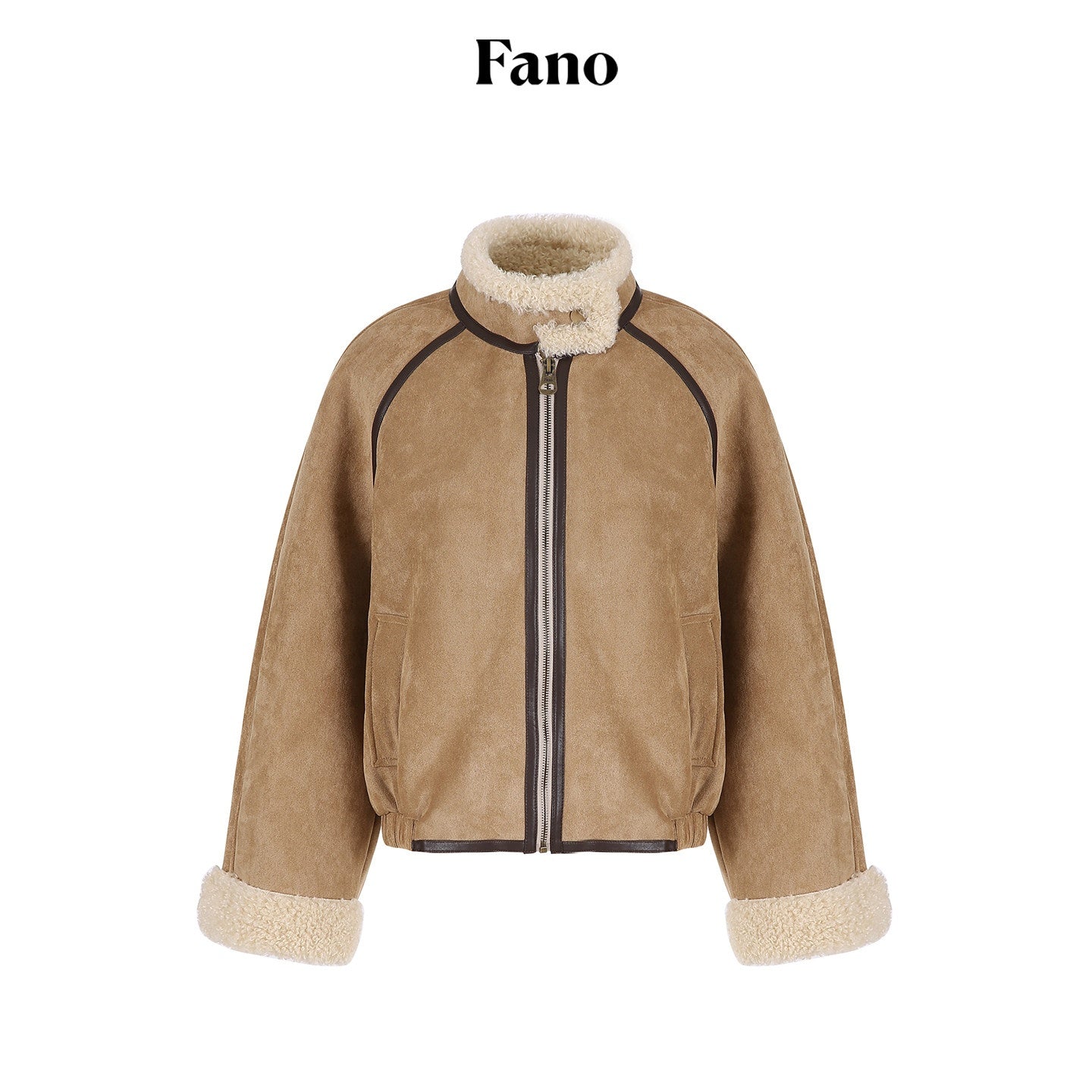 fano_Comfortable_Colorblock_Stand_Collar_Zip_Loose_Fit_Youth_Camel_Cropped_Jackets_MISSTT