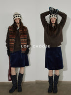 Lofi choose Soft Acrylic V-neck Loose Fit Office Knit Pullover Grey Brown Sweaters