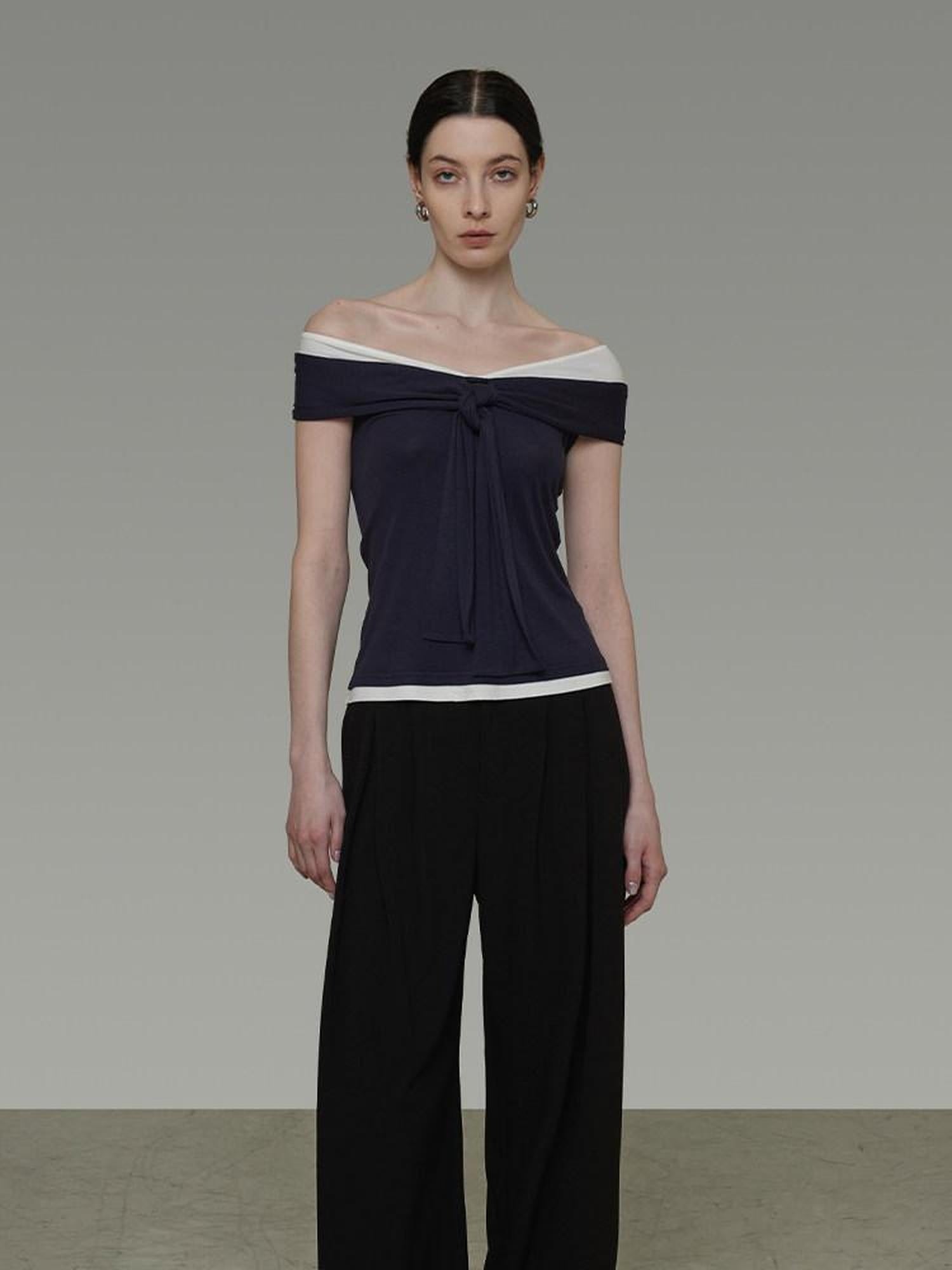 unspoken Viscose Blend Contrast Slim Fit Commuter Women Bardot Off Shoulder Crop Tops
