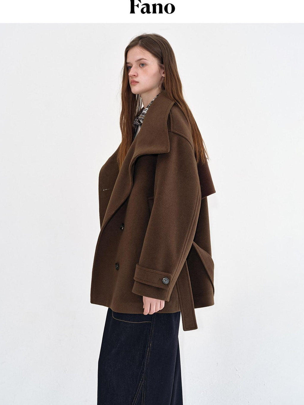 fano Brown Double Breasted Korean Notched Lapel Midlength Office For Women Long Coats