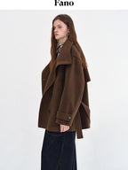 fano Brown Double Breasted Korean Notched Lapel Midlength Office For Women Long Coats