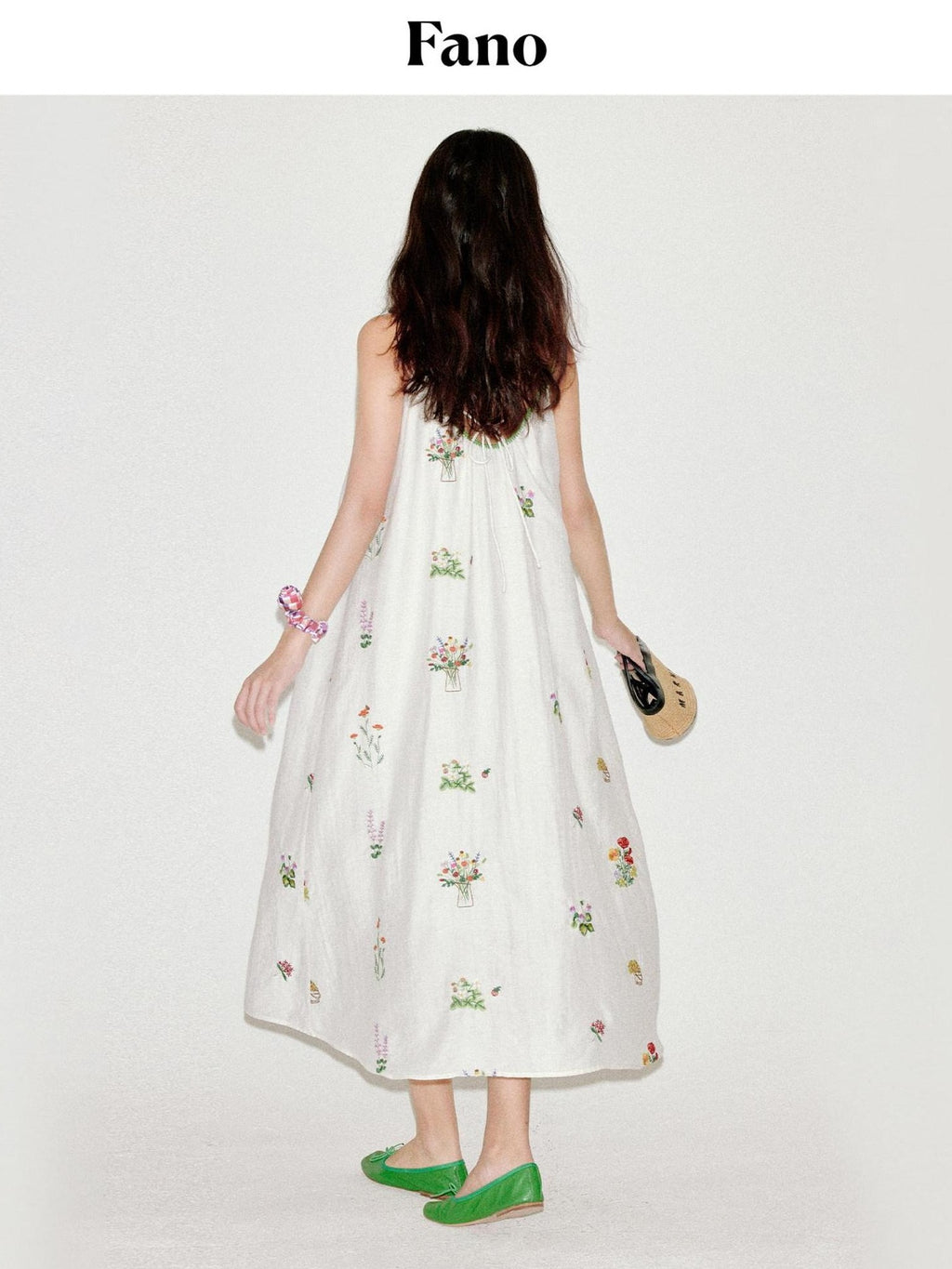 fano Viscose Linen Blend Printed A Line Sleeveless Camisole Young Women Maxi Dresses