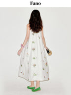 fano Viscose Linen Blend Printed A Line Sleeveless Camisole Young Women Maxi Dresses